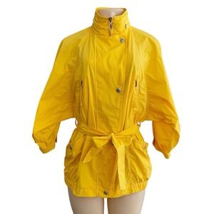 Cole Haan Yellow Hooded‎ Windbreaker Weather Resistant Rain Coat Full Zip Jacket